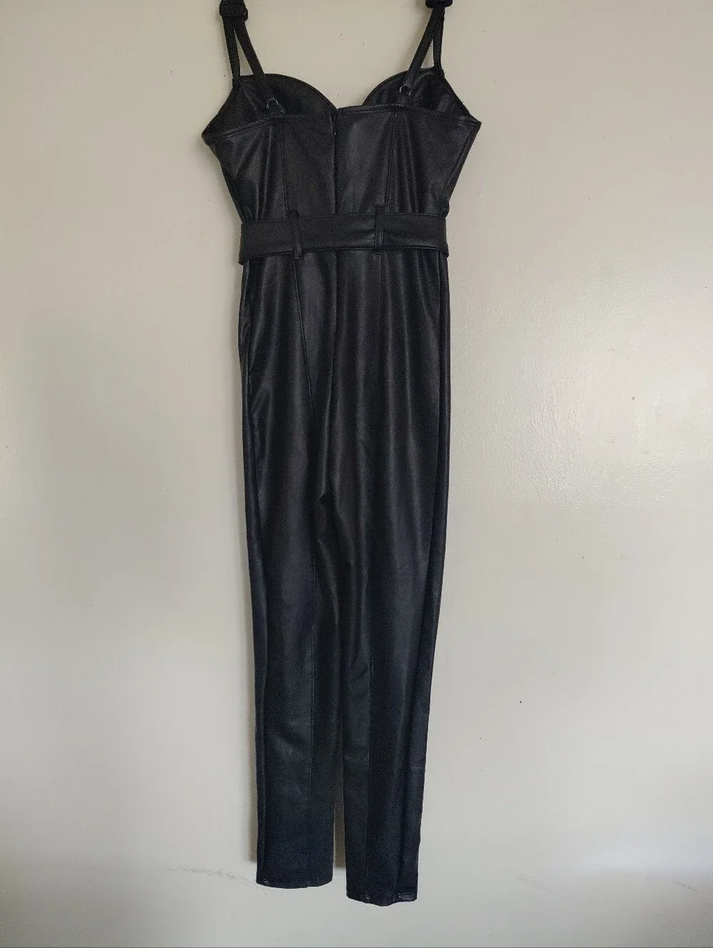 Haute Monde Women's Black Faux Leather Corset Top Pants Romper Size S